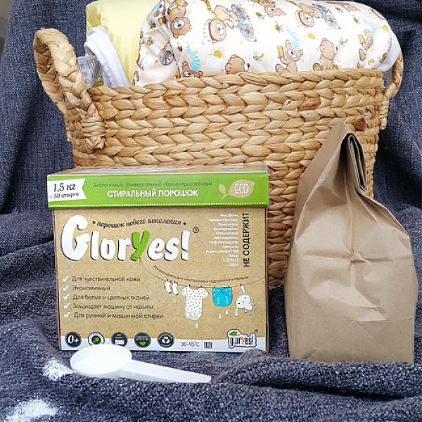 Стиральный экопорошок GlorYes! без мыла, 1,5 кг. Стиральный экопорошок GlorYes! без мыла, 1,5 кг.Стиральный порошок<br><p>Стиральный порошок GlorYes! экологический без мыла</p><br><br><p>Новый концентрированный порошок от GlorYes не содержит фосфаты, мыло, ароматизаторы, красители, оптические отбеливатели, нефтепродукты и цеолиты. <strong>Особенно рекомендуется для стирки любых подгузников и пеленок многоразового использования</strong>, так как не замыливает ткань.</p><br><br><p>Идеален для кожи малышей с рождения и для всей семьи. Теперь мама знает, что малыш в безопасности, а многоразовые подгузники впитывают теперь еще лучше!</p><br><br><p><strong>Способ применения: </strong>соблюдайте режим стирки, указанный на ярлыке одежды, дозировку и температуру.&nbsp;Для стирки 4-5 кг белья достаточно 50 гр. порошка (2 мерные ложки). В зависимости от загрязнения количество порошка можно изменить. Для более тщательной стирки пользуйтесь предварительной стиркой и предварительным замачиванием.</p><br><br><p><strong>Вес порошка:</strong> 1,5 кг (50-80 стирок)</p><br><br><p><strong>Состав:</strong>&nbsp;сульфат натрия 30-40%, карбонат натрия 15-18%, АПАВ 9-13% (на растительной основе, кокоглюкозид), перкарбонат натрия 7-10%, НПАВ 3-4%, силикат натрия 3-5%, поликарбоксилаты, энзимы, пеногаситель. Мерная ложка в комплекте.</p><br>